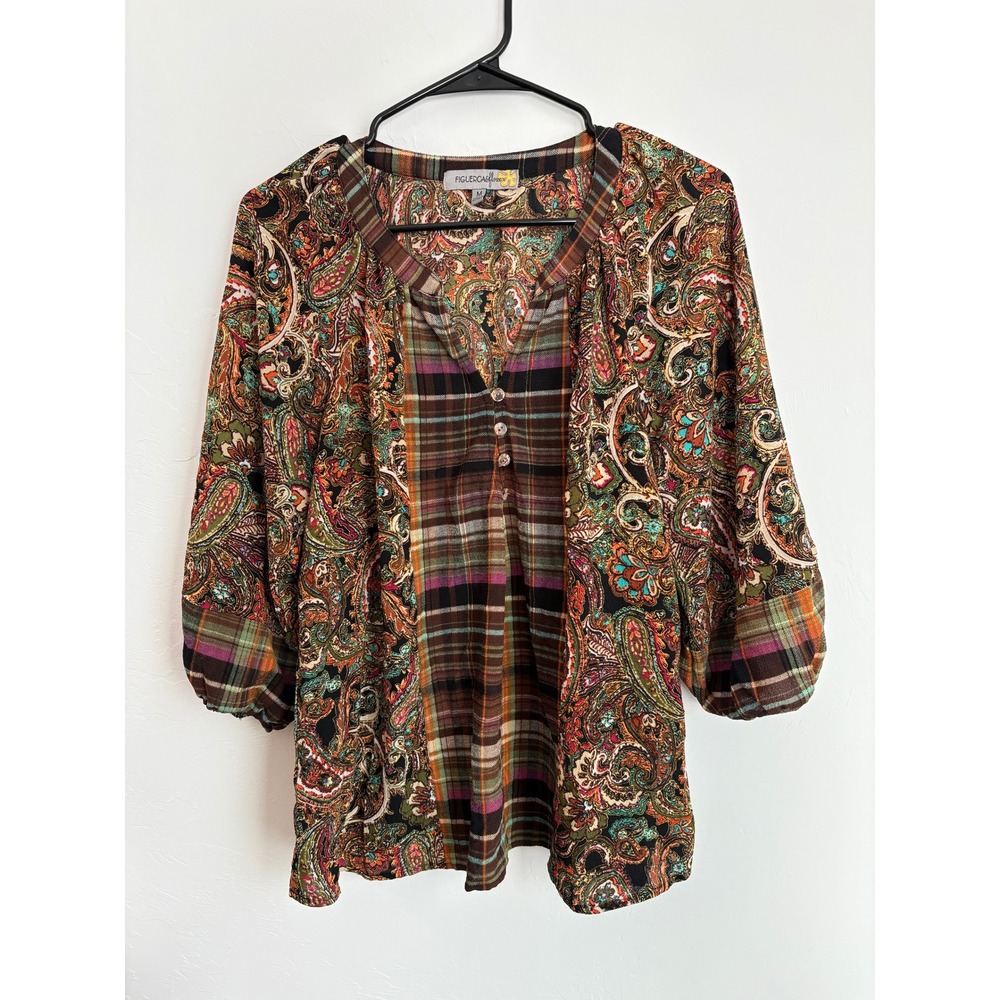 Figueroa & Flower Paisley Blouse Boho Indie Hippie‎ Peasant Fall Earthy Gypsy